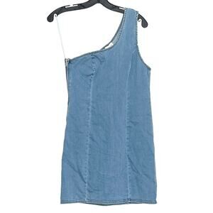Le Lis Womens Dress Chambray One Shoulder Mini Side Zip Y2K Blue Size Medium GF